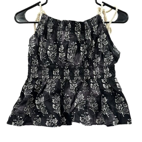 Moon River Floral Tie Strap Cotton Peplum Top in Black Multi Combo Size M - Picture 3 of 8